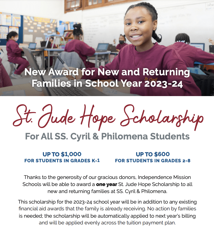 St Jude Scholarship flyer for SS. Cyril & Philomena